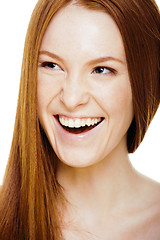 Image showing beauty young redhead woman with red flying hair, funny ginger fr