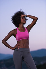 Image showing portrait of african american woman jogging in nature