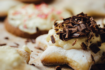 Image showing Tasty homemade cookie with chocolate and cream