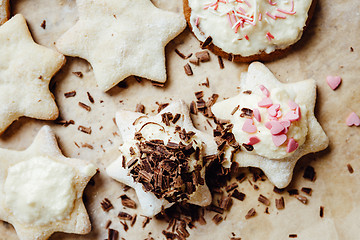 Image showing Tasty homemade cookies with different toppings