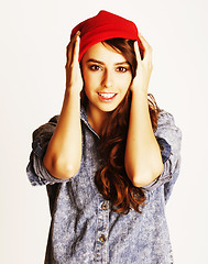 Image showing young cheerful brunette teenage girl on white background