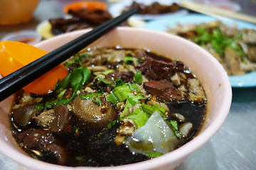 Image showing Penang duck kway chap, noodle rolls in soup