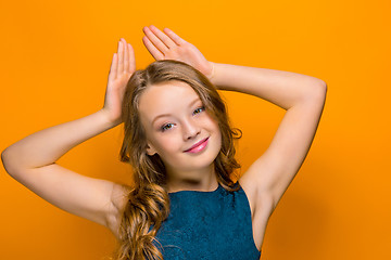 Image showing The face of playful happy teen girl