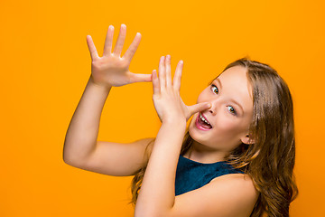 Image showing The face of playful happy teen girl