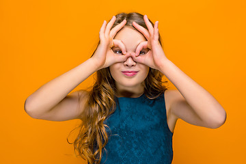 Image showing The face of playful happy teen girl