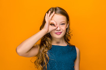 Image showing The face of playful happy teen girl