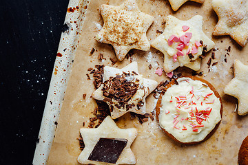 Image showing Tasty homemade cookies with different toppings