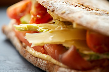 Image showing close up of panini sandwich with salmon and cheese