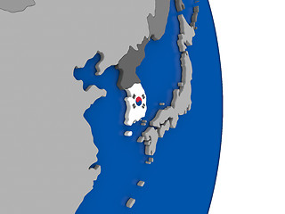 Image showing South Korea on globe with flag