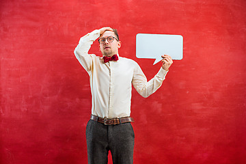 Image showing Young funny man with empty blank sign