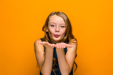 Image showing The face of playful happy teen girl