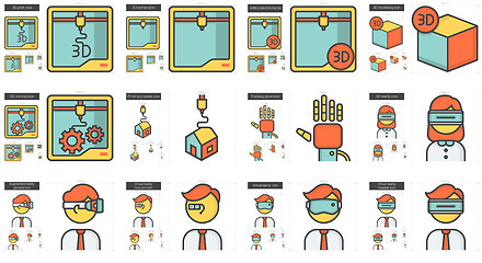 Image showing Virtual reality and 3D technology line icon set.