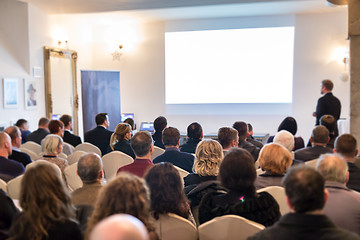 Image showing Public speaker giving talk at Business Event.