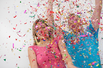 Image showing romantic young  couple celebrating  party with confetti