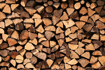 Image showing Firewood stock for the winter in the mountain village of Zerba, Valtrebbia, Italy
