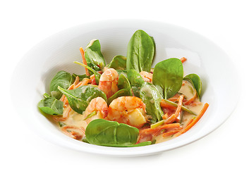 Image showing fried prawns and vegetables with coconut sauce
