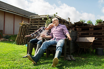 Image showing happy senior couple at summer farm