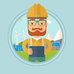 Image showing Male worker of solar power plant.