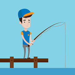 Image showing Man fishing on jetty vector illustration.