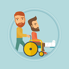 Image showing Man pushing wheelchair with patient.