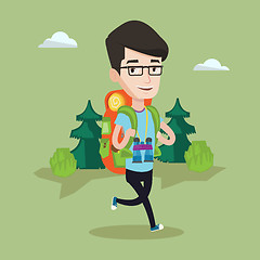 Image showing Man with backpack hiking vector illustration.