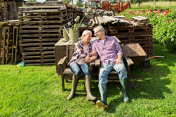 Image showing happy senior couple at summer farm