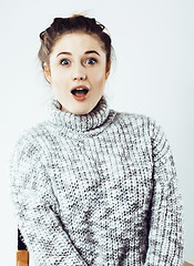 Image showing beauty young real woman in sweater at winter warmed up