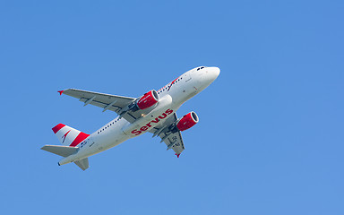 Image showing Turbojet airplane Airbus A319 of Austrian Airlines gaining altit