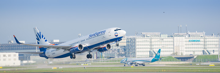 Image showing Airplane Boeing 737 of SunExpress taking off from Munich interna