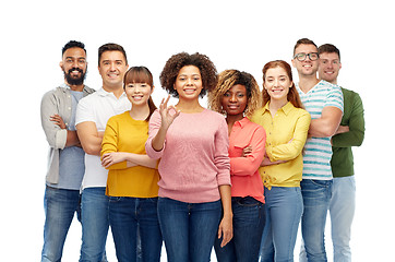 Image showing international group of happy people showing ok