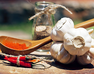 Image showing close up picture of a lot red hot chilli peppers and spicy, g