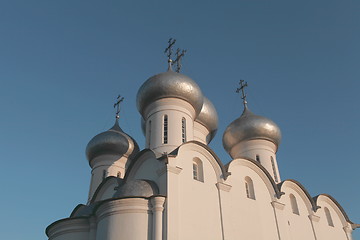 Image showing white church with silver domes