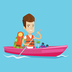 Image showing Man riding in kayak vector illustration.