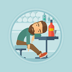 Image showing Drunk man sleeping in bar vector illustration.