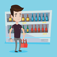 Image showing Man with pack of beer at supermarket.