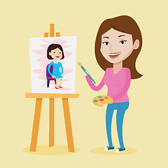 Image showing Creative female artist painting portrait.