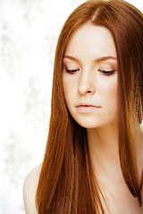 Image showing beauty young redhead woman with red flying hair, funny ginger fr