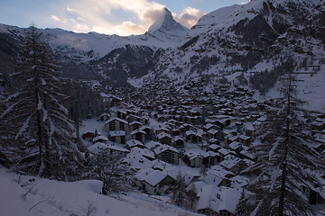 Image showing aerial view on zermatt valley and matterhorn peak