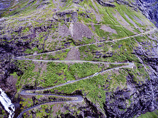 Image showing Troll\'s Path Trollstigen or Trollstigveien winding mountain road