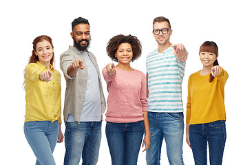 Image showing international group of people pointing on you