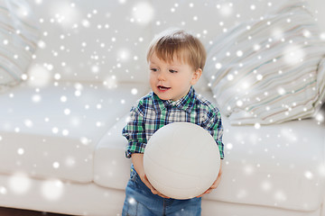 Image showing happy little baby boy with ball at home