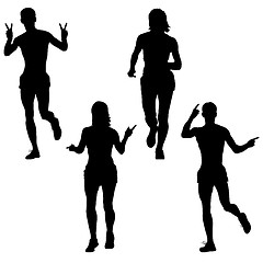 Image showing Set of silhouettes. Runners on sprint men and woman. illustration