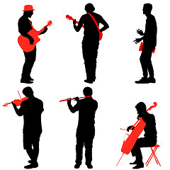 Image showing Silhouettes street musicians playing instruments. illustration