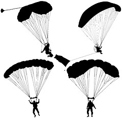 Image showing Set skydiver, silhouettes parachuting illustration