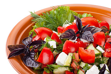 Image showing Greek Salad with Tomatoes, Feta and Vegetables