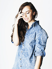 Image showing young cheerful brunette teenage girl on white background