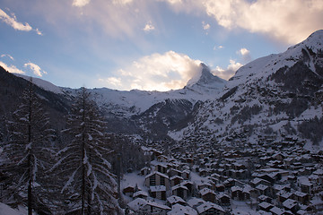 Image showing aerial view on zermatt valley and matterhorn peak