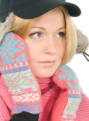 Image showing blue-eyed blonde in fur cap