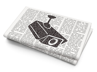 Image showing Protection concept: Cctv Camera on Newspaper background