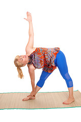 Image showing Yoga stretching from woman trainer.